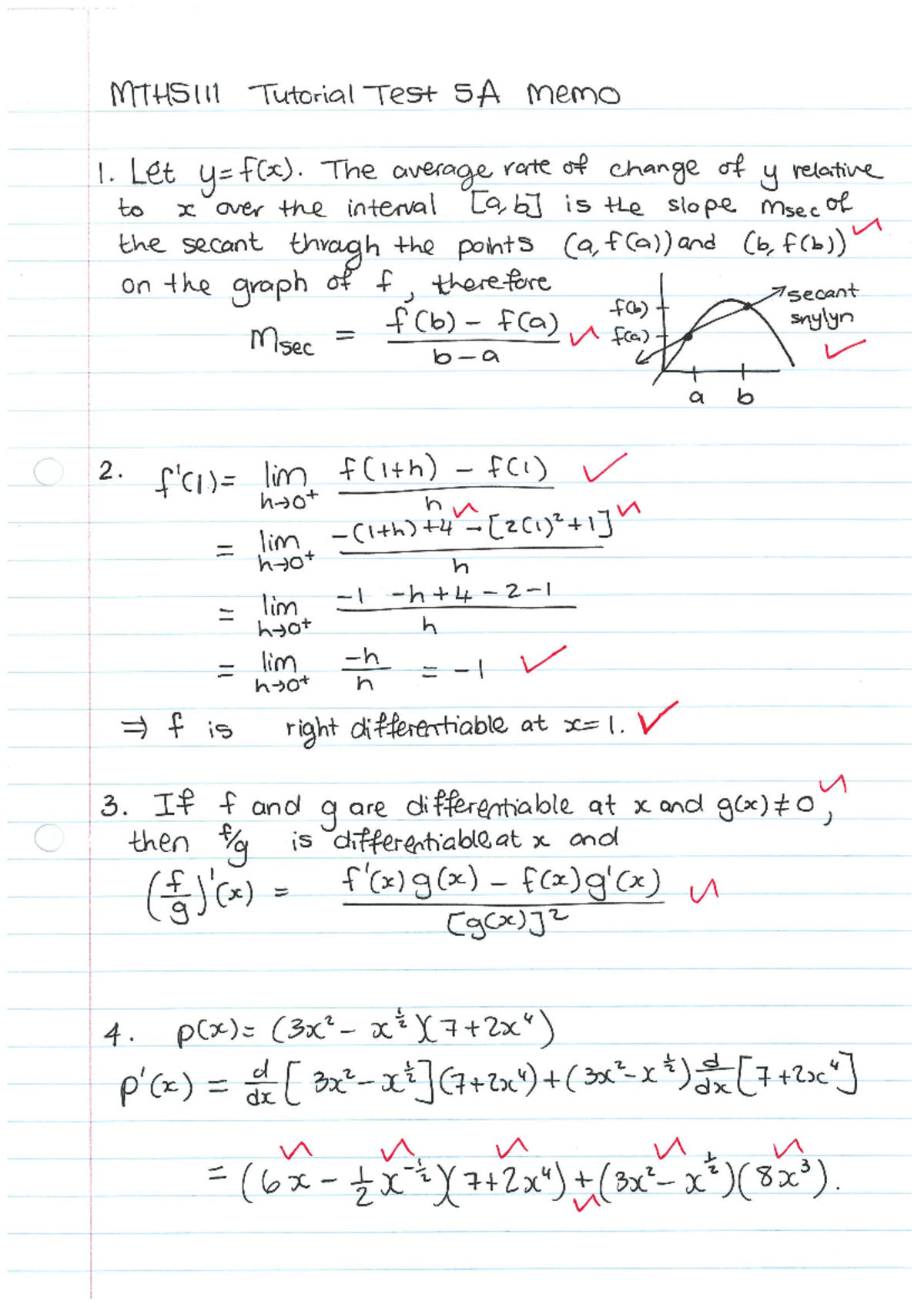 MTHS111 Tutorial Test 5 2023 Memo: Key Concepts and Solutions - Studocu