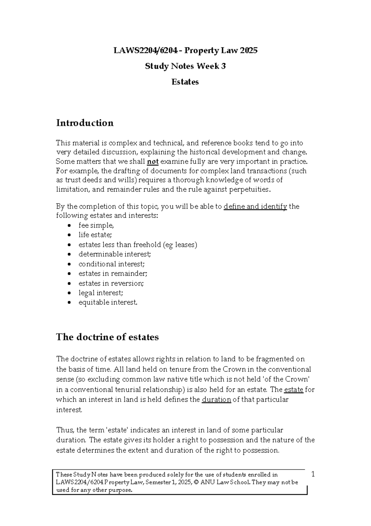 Week 3 study notes Estates 2025 - These Study Notes have been produced ...
