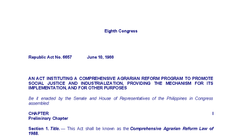Comprehensive Agrarian Reform Program (CARP) Overview and Impact - Studocu