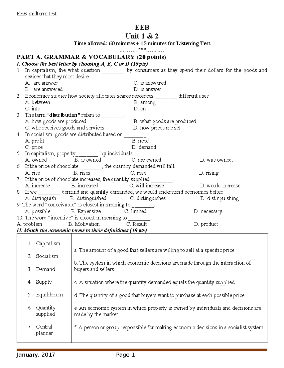 EEB Midterm Test Review: Units 1 & 2 Practice Questions - Studocu