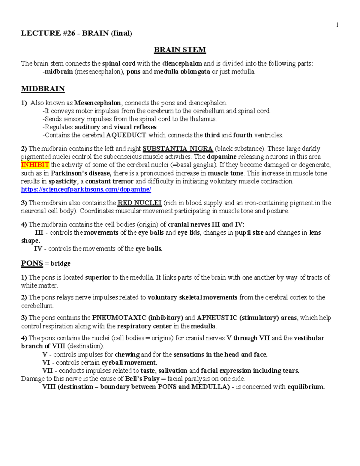 LECTURE #26 - BRAIN (Final) - Studocu