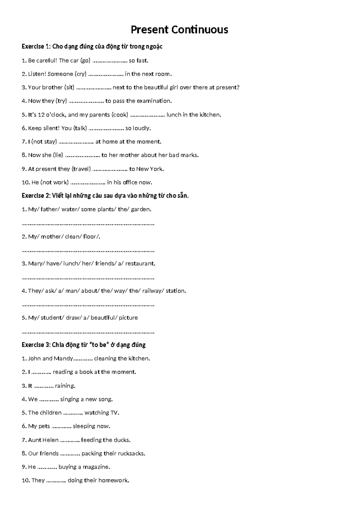 Present Continuous Tense Exercises and Answers (ENG 101) - Studocu