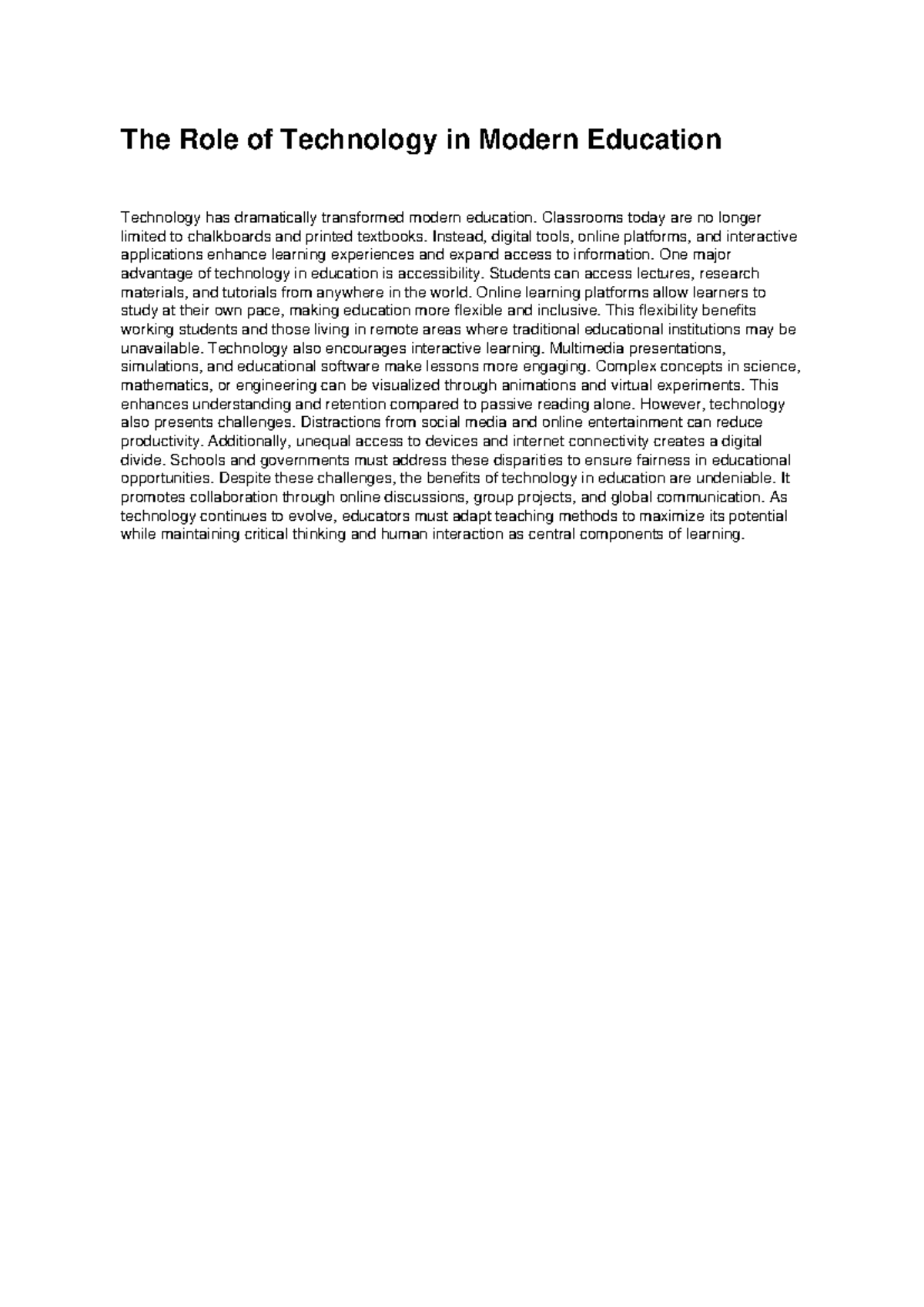 Essay 2: The Impact of Technology on Modern Education - Studocu