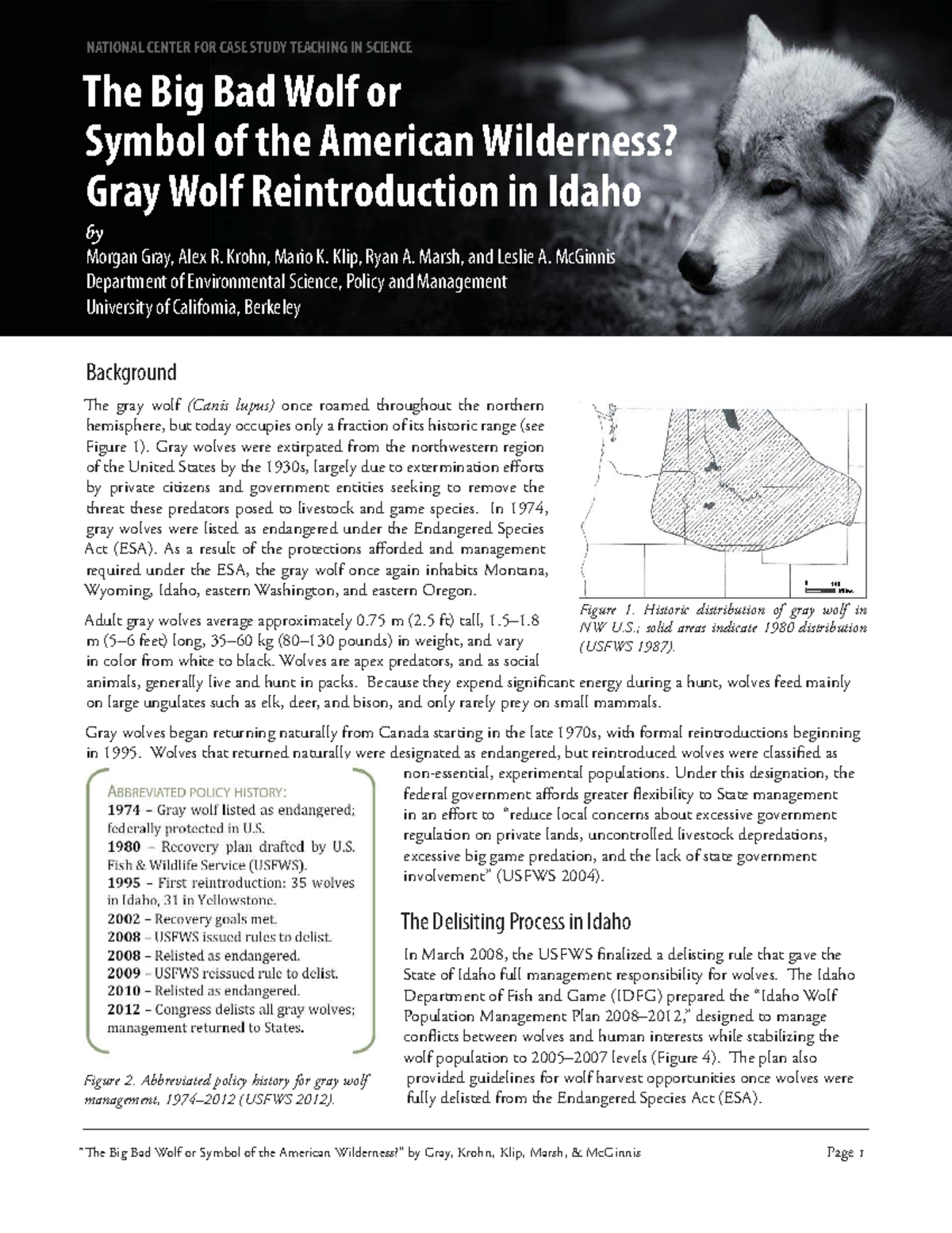 Gray Wolf Reintroduction in Idaho: A Case Study (ENV SCI 101) - Studocu