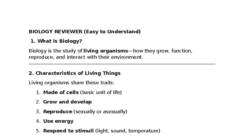 BIOLOGY 101: Comprehensive Study Notes and Review Guide - Studocu