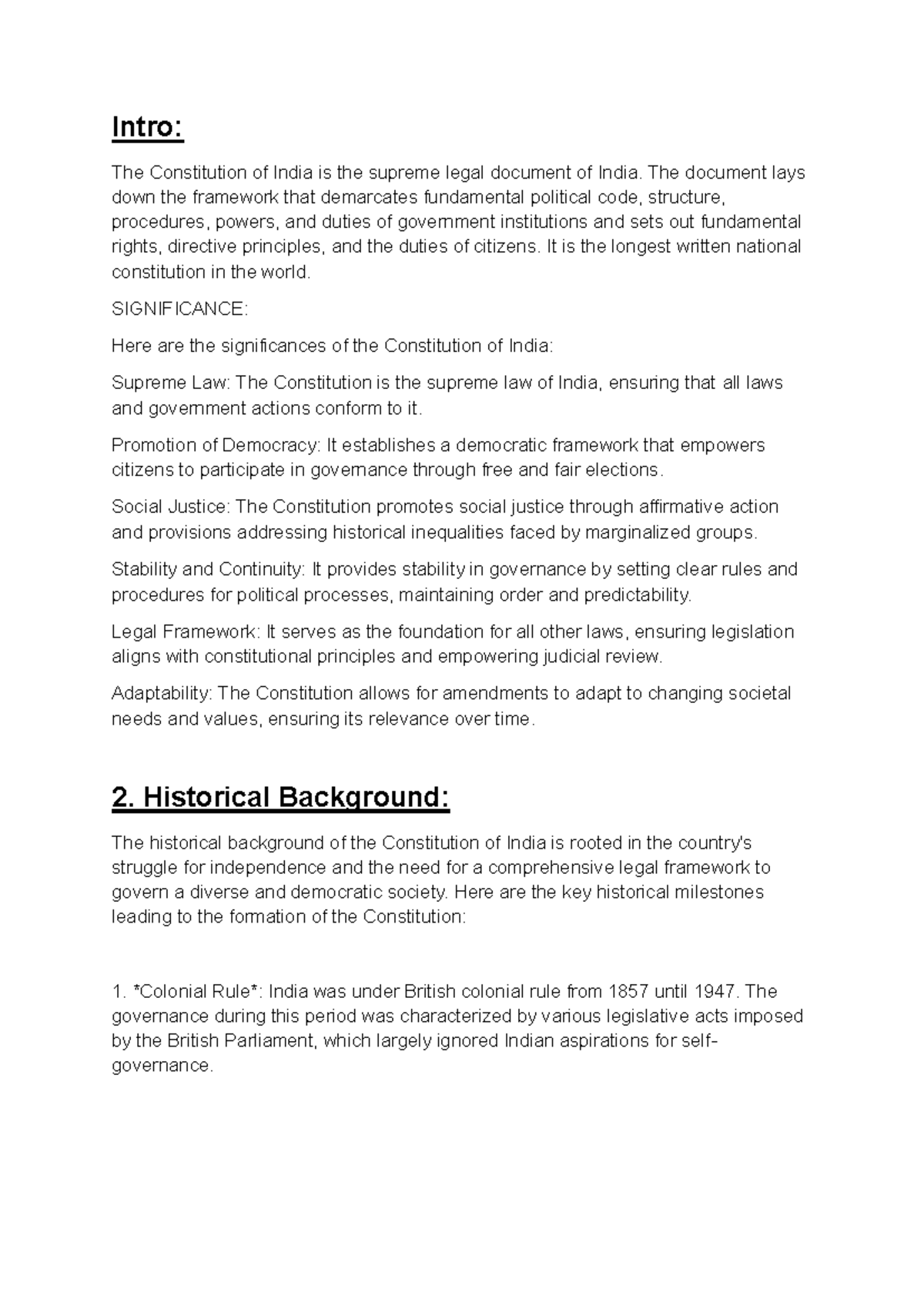 Coi Draft 1 - Coi Pbl - Intro: The Constitution of India is the supreme ...