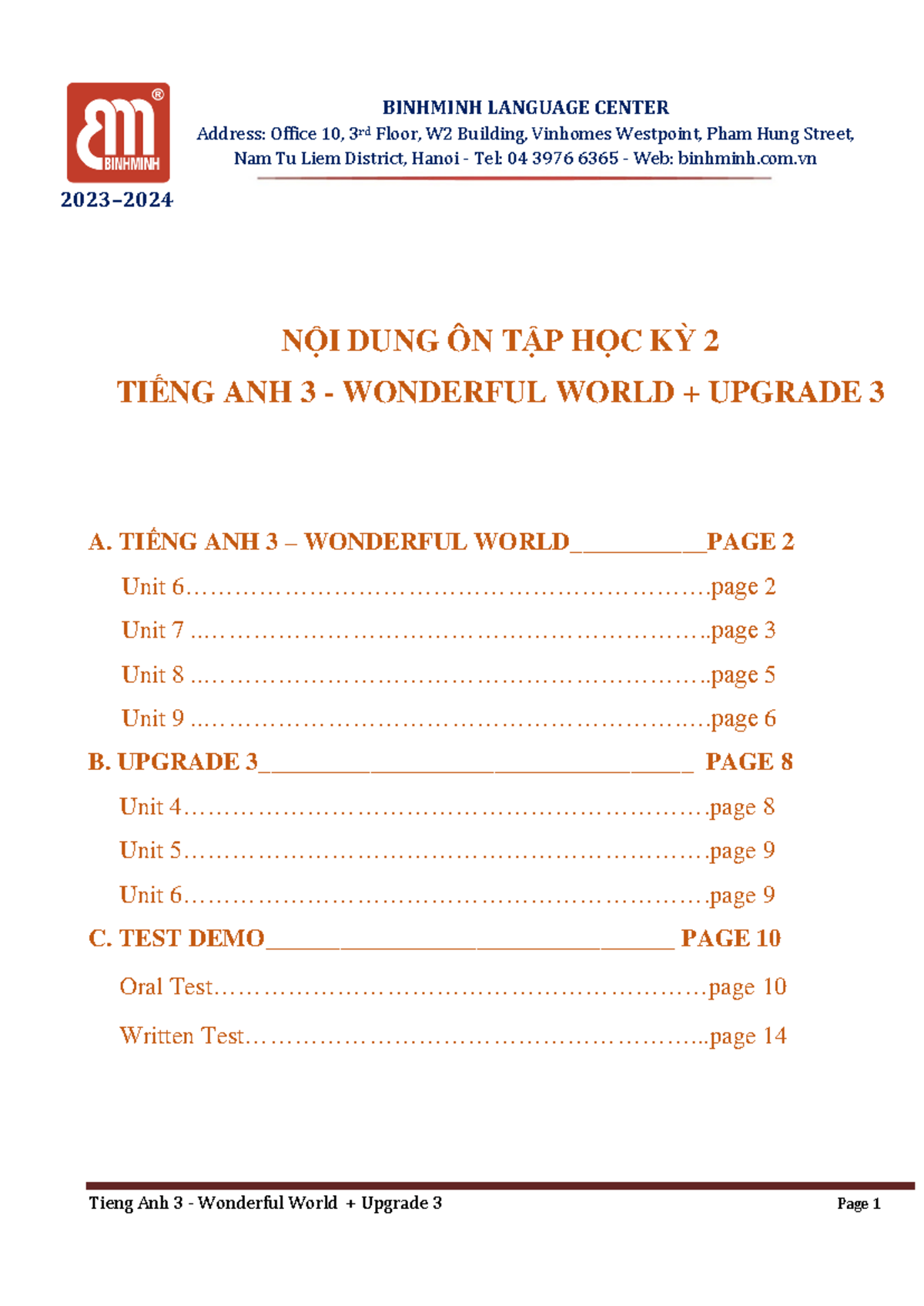 Ôn Tập Tiếng Anh 3: Wonderful World + Upgrade 3 Kỳ 3 - Studocu