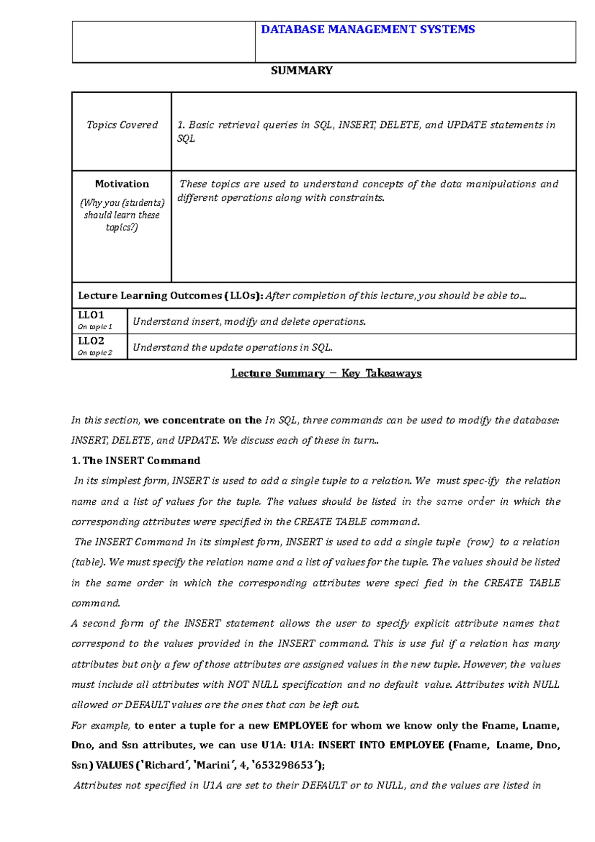 SQL Data definition and data types, Specifying constraints in SQL ...