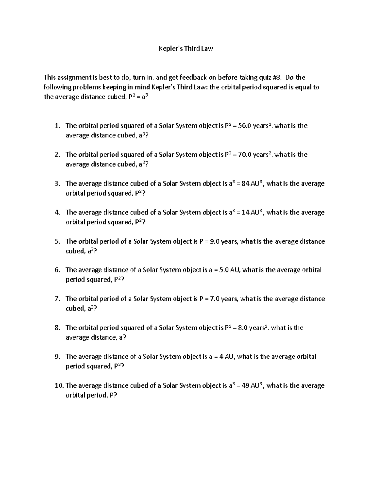 Kepler HW: Problems on Kepler’s Third Law Before Quiz #3 - Studocu