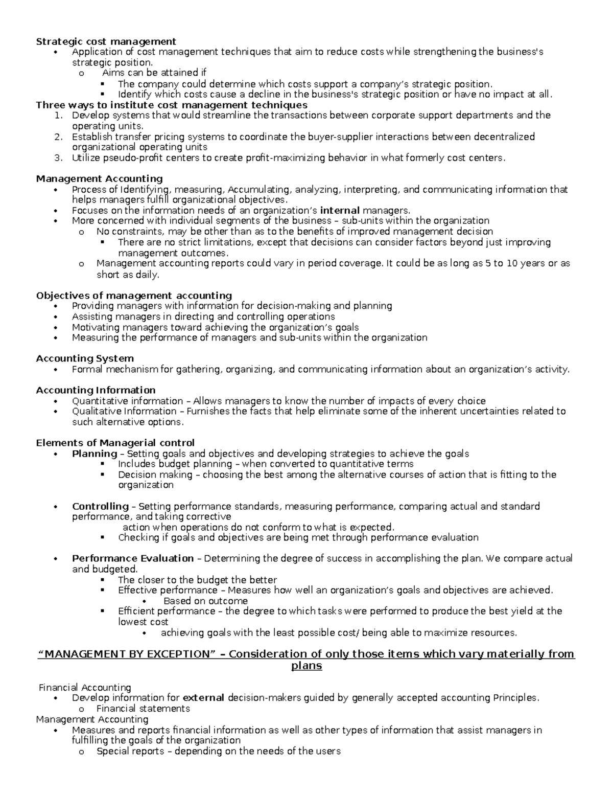 Chapter 1 - notes - Strategic cost management Application of cost ...