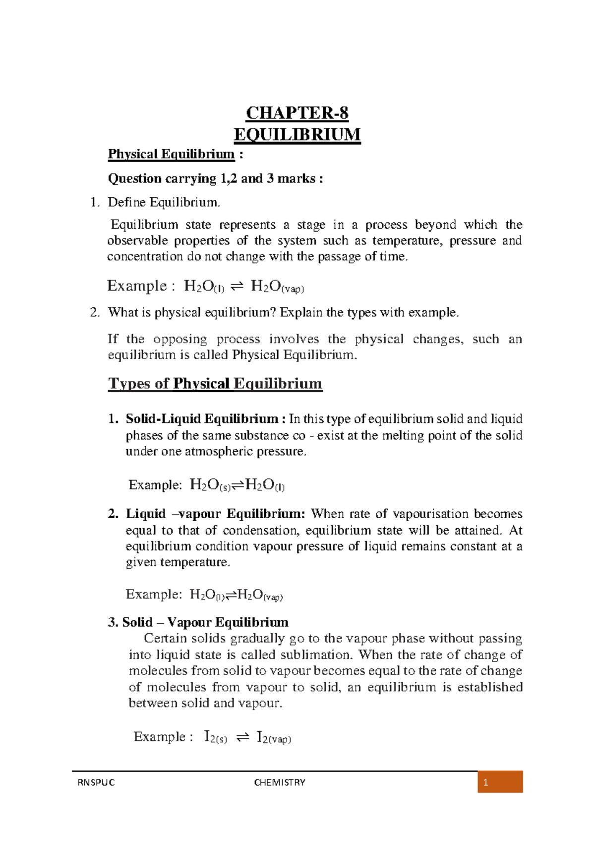 Chemical equilibrium notesverified - CHAPTER- 8 EQUILIBRIUM Physical ...