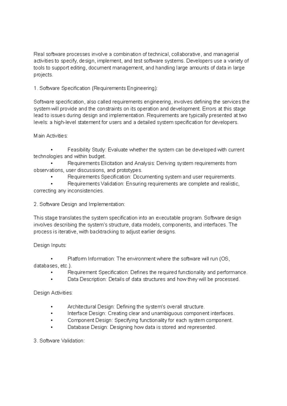 CSE327 Lecture Notes: Chapter 3 Summary on Software Processes - Studocu