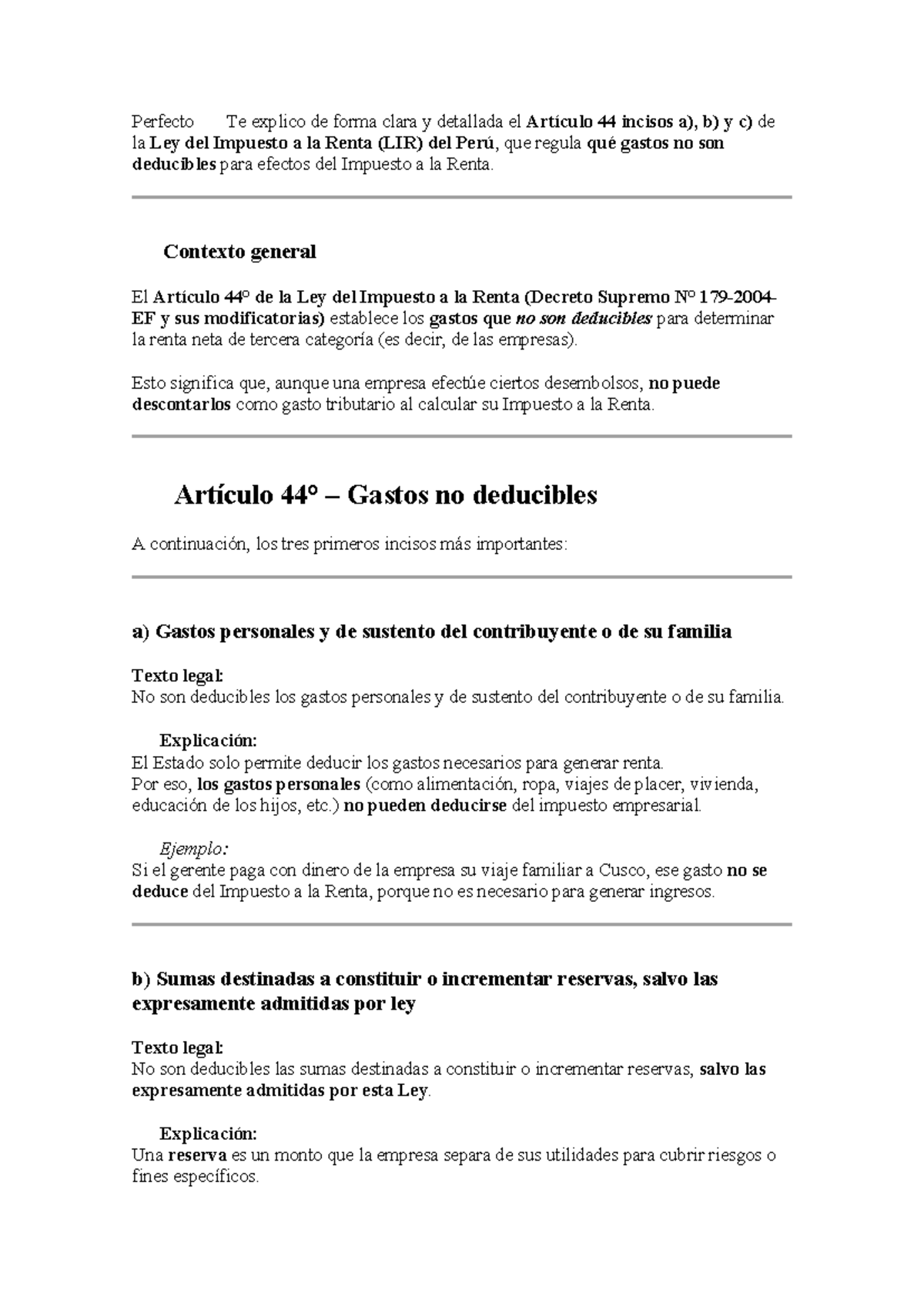 LIR-44: Gastos No Deducibles en el Impuesto a la Renta en Perú - Studocu