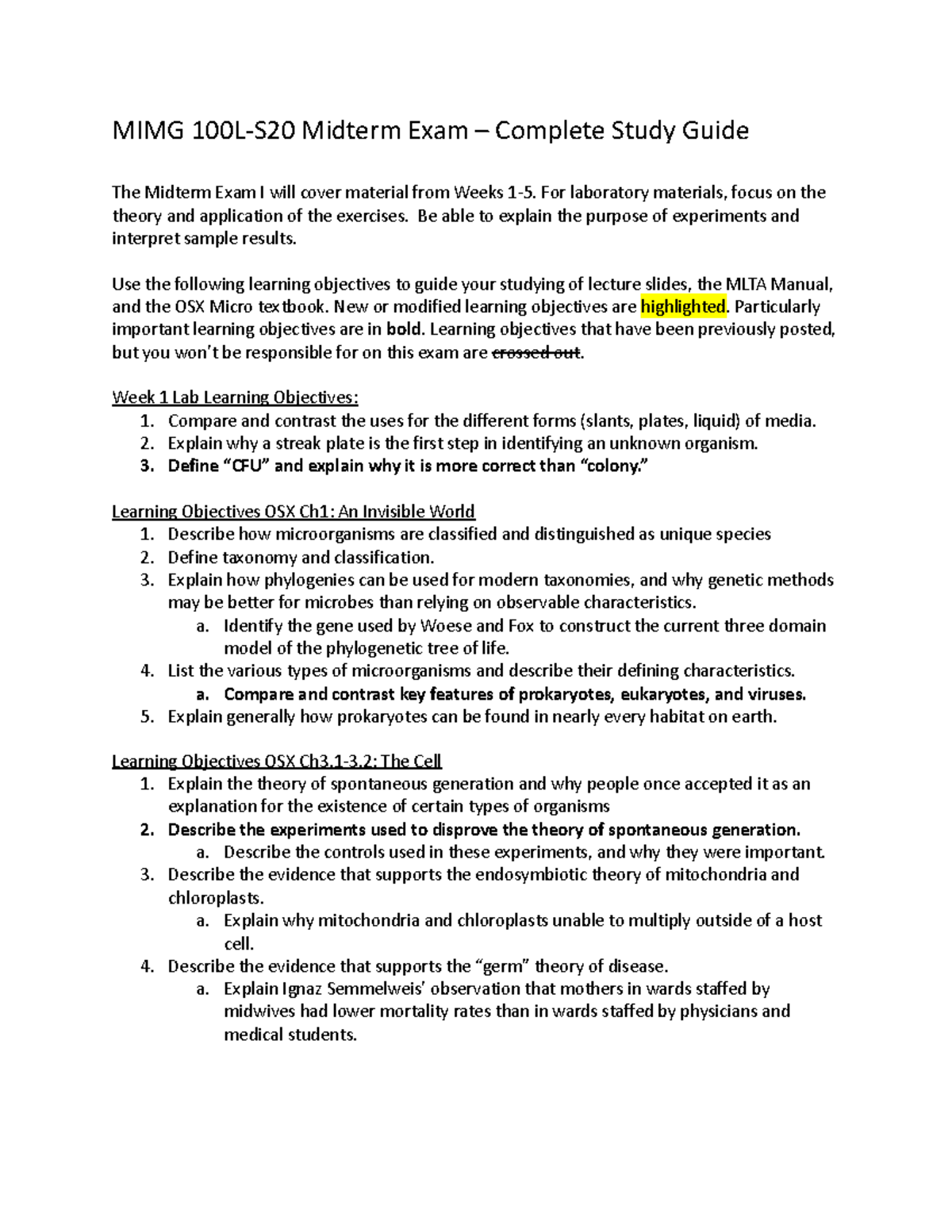 MIMG 100L-S20 Midterm Exam Comprehensive Study Guide - Studocu