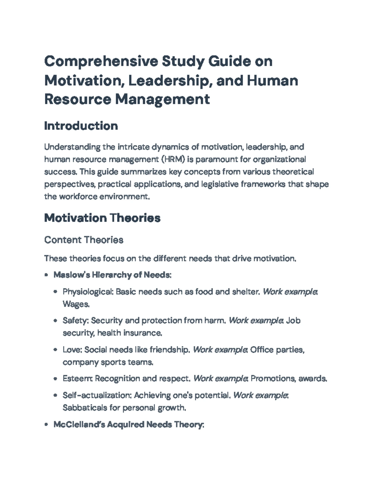MGMT-3013: Comprehensive Study Guide on Motivational Theories in HRM ...