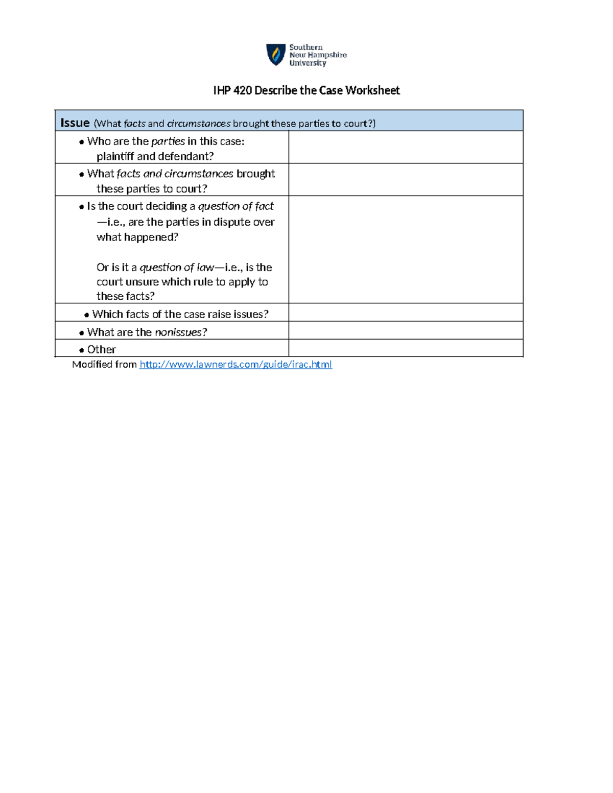 IHP 420 Describe The Case Worksheet-2 - IHP 420 Describe the Case ...