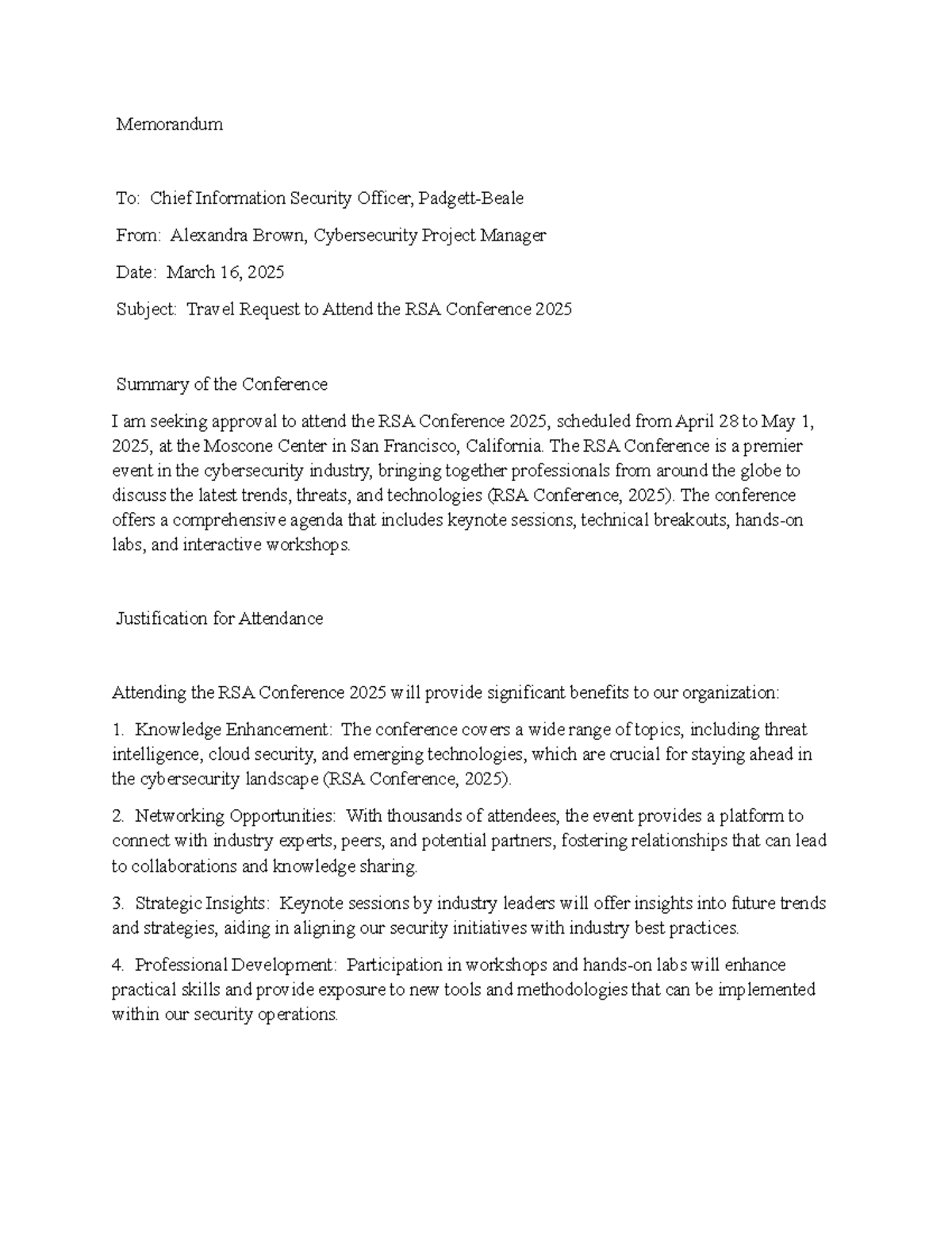 CSIA 484 Discussion 1 A. Brown - Memorandum To: Chief Information ...