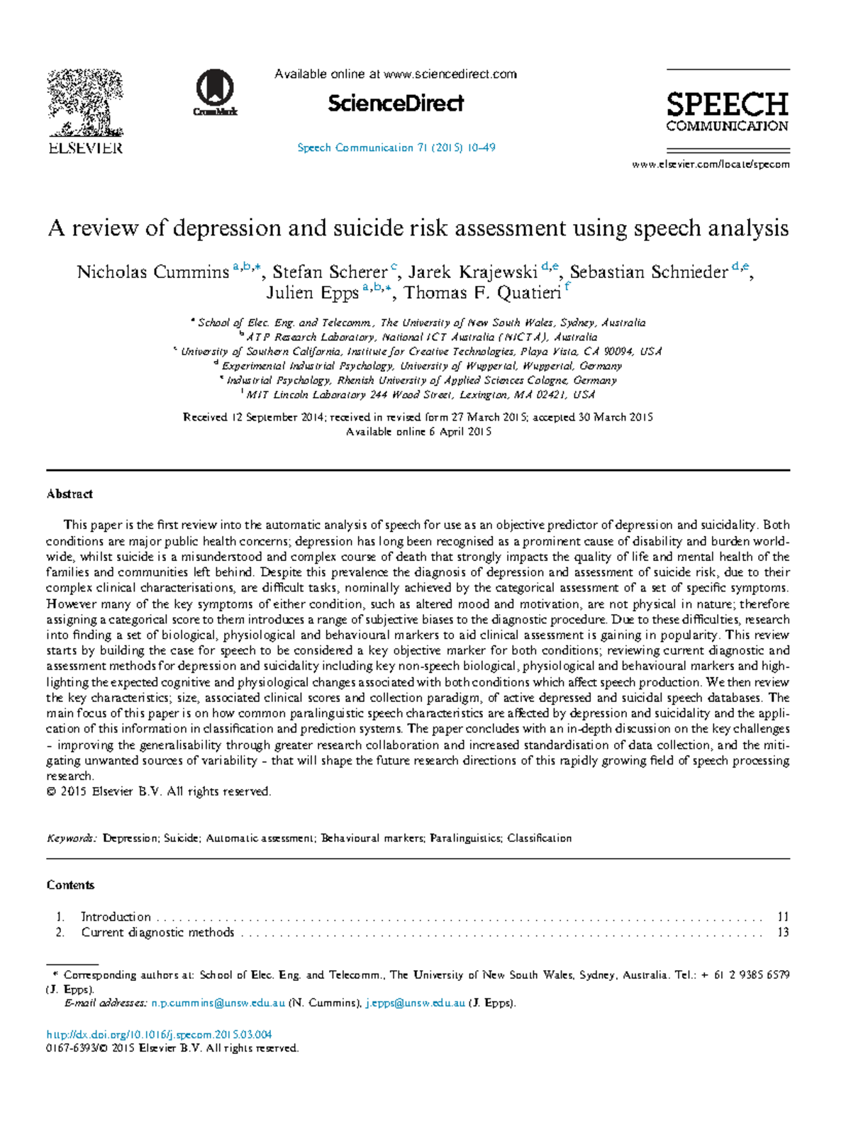 Speech Analysis for Depression & Suicide Risk Assessment (COMP 2015 ...