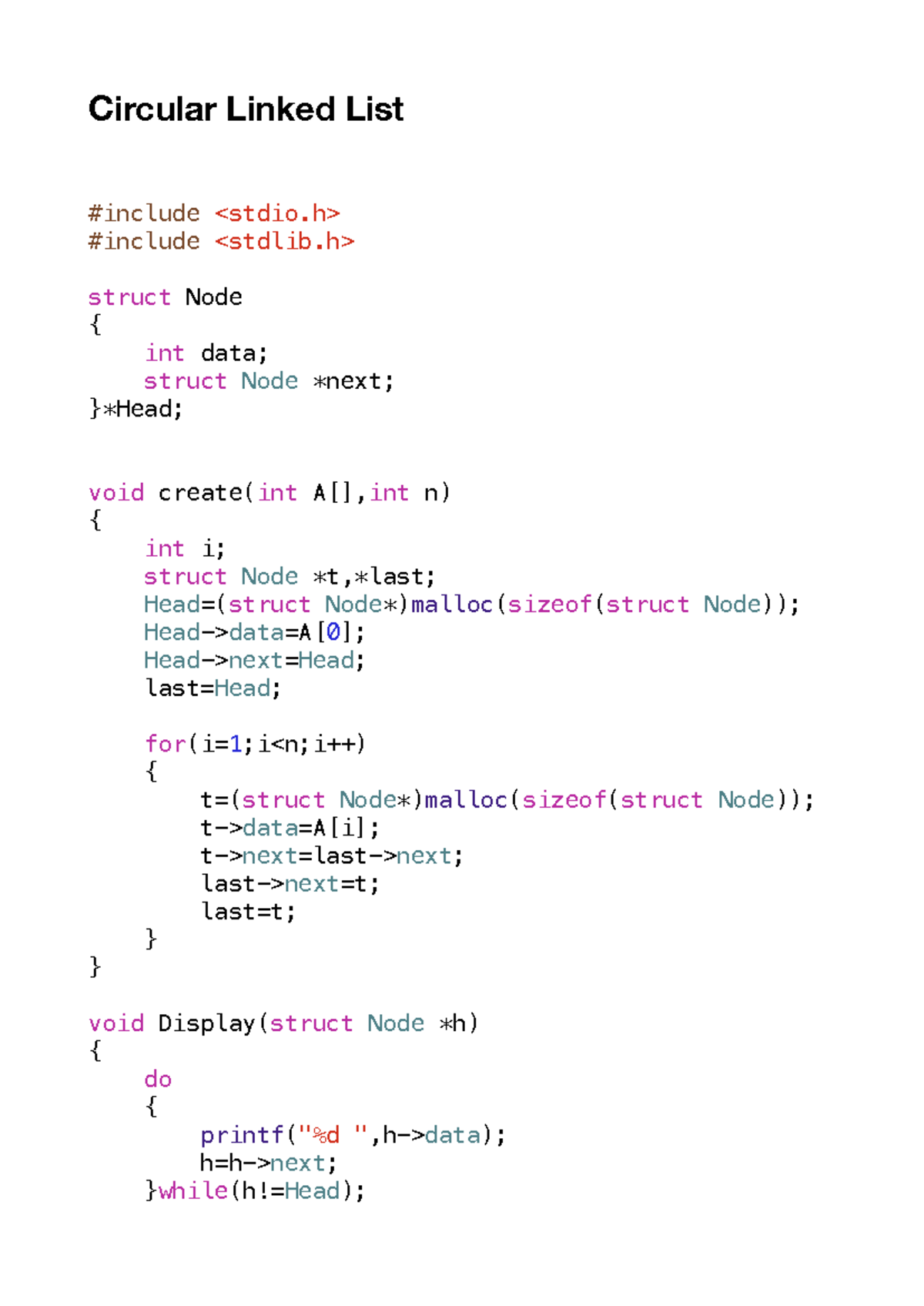88 - ãasx - Circular Linked List #include #include struct Node { int ...