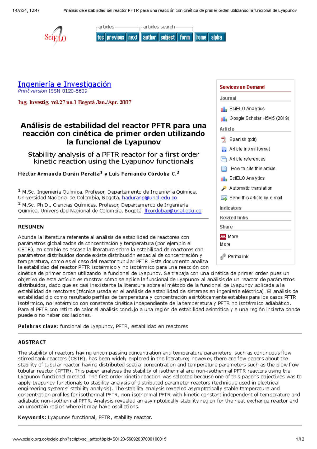 Análisis de Estabilidad del Reactor PFTR con Cinética de 1er Orden ...