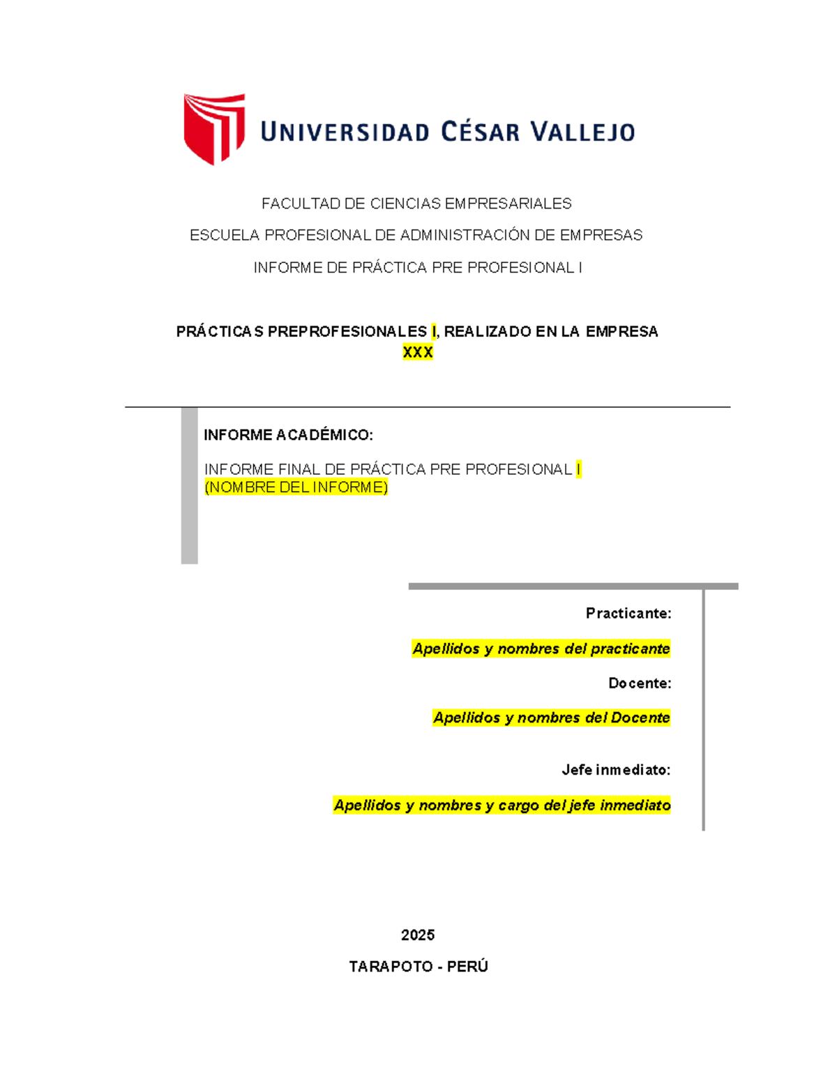Informe Final de Práctica Pre Profesional I - Ciclo II - Studocu