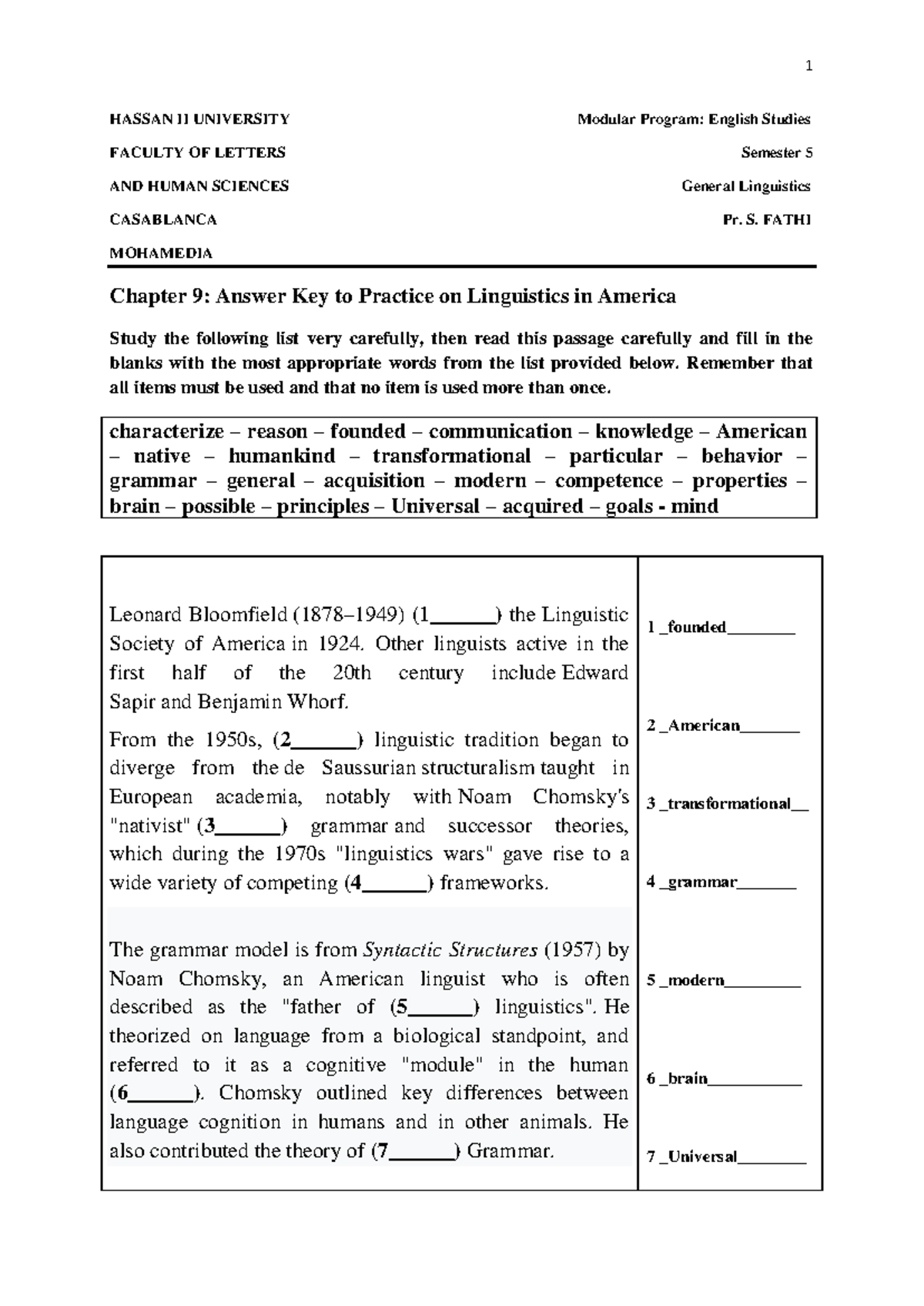Chapter 9: Answer Key for Linguistics Practice (ENG 5) - Studocu