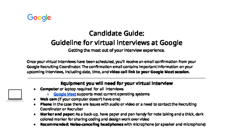Google Candidate Guide: Virtual Interview Tips & Resources - Studocu
