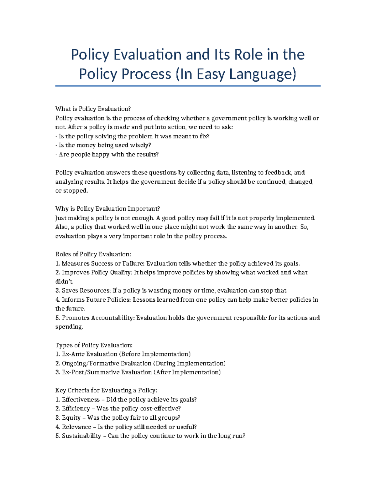 Policy Evaluation (POL101): Understanding Its Importance and Process ...