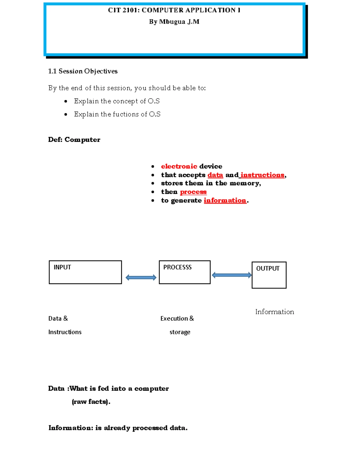 Topic A: Key Concepts in Computer Generations (CS101 Lecture Notes ...