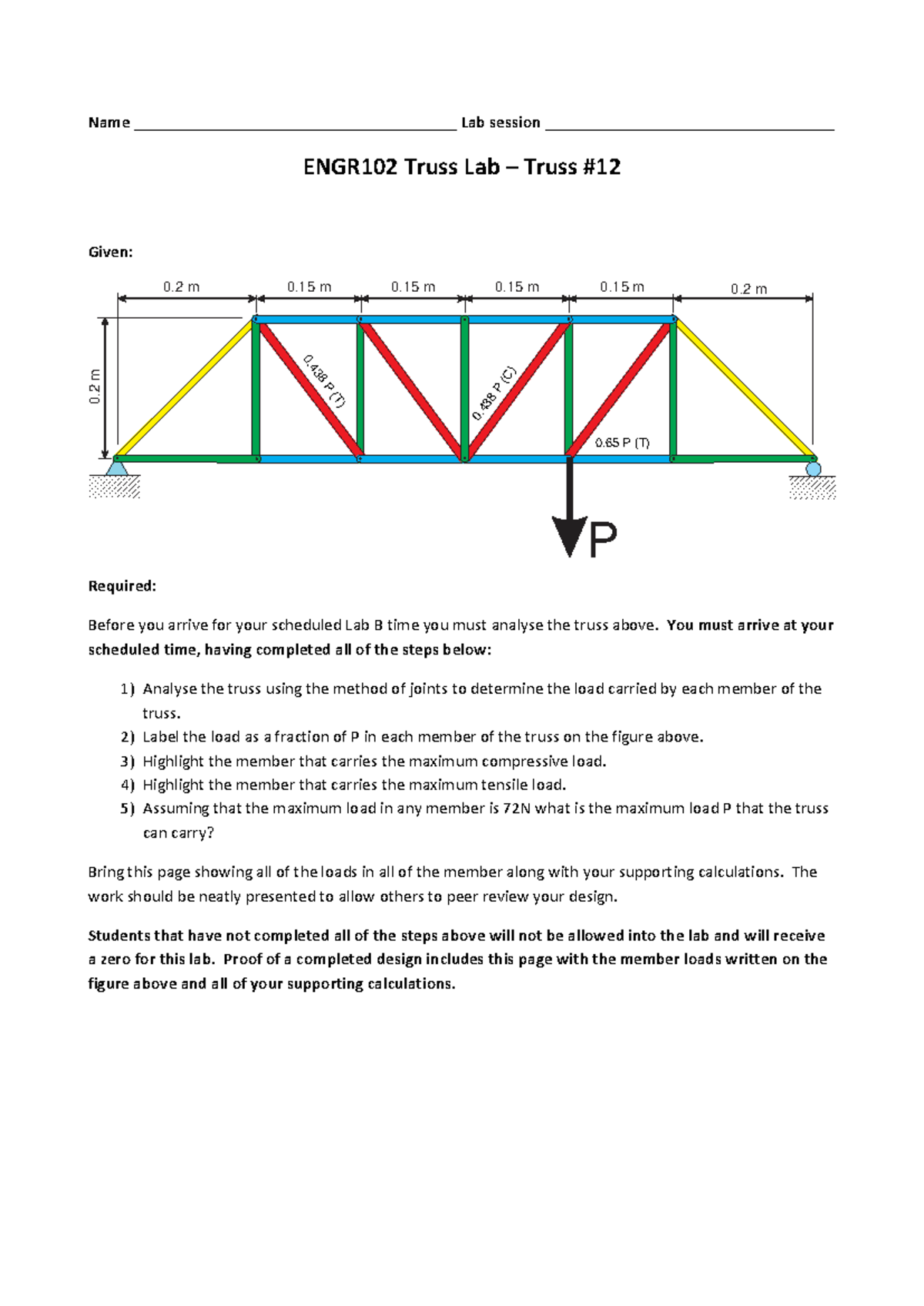 ENGR102 Lab - Analysis and Design of Truss #12 - Studocu
