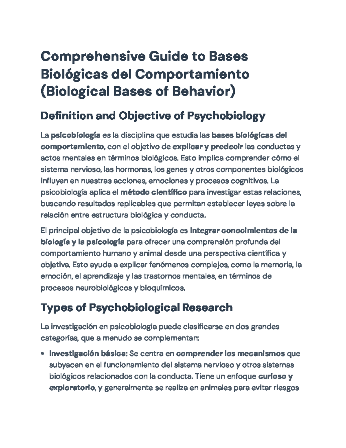 Comprehensive Overview of Biological Bases of Behavior (Psychobiology ...