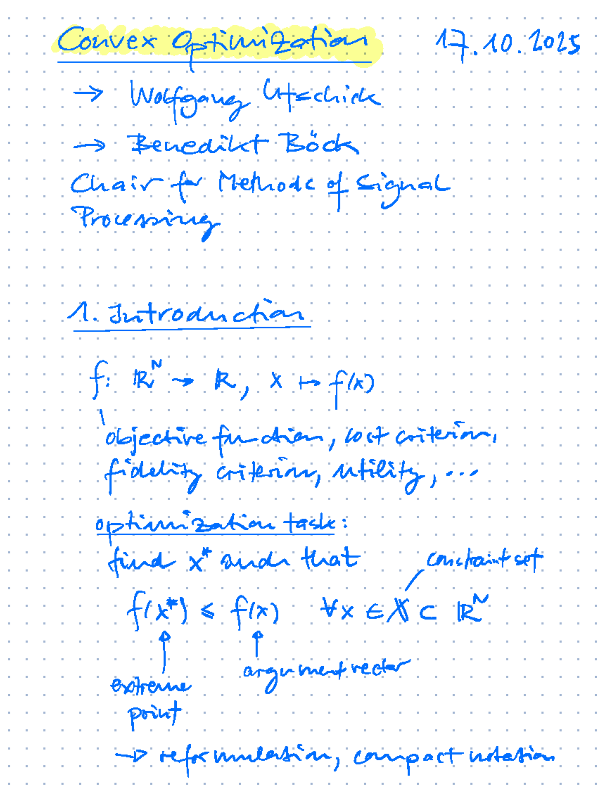 Lecture Notes on Convex Optimization - 17.10.2025 - Studocu
