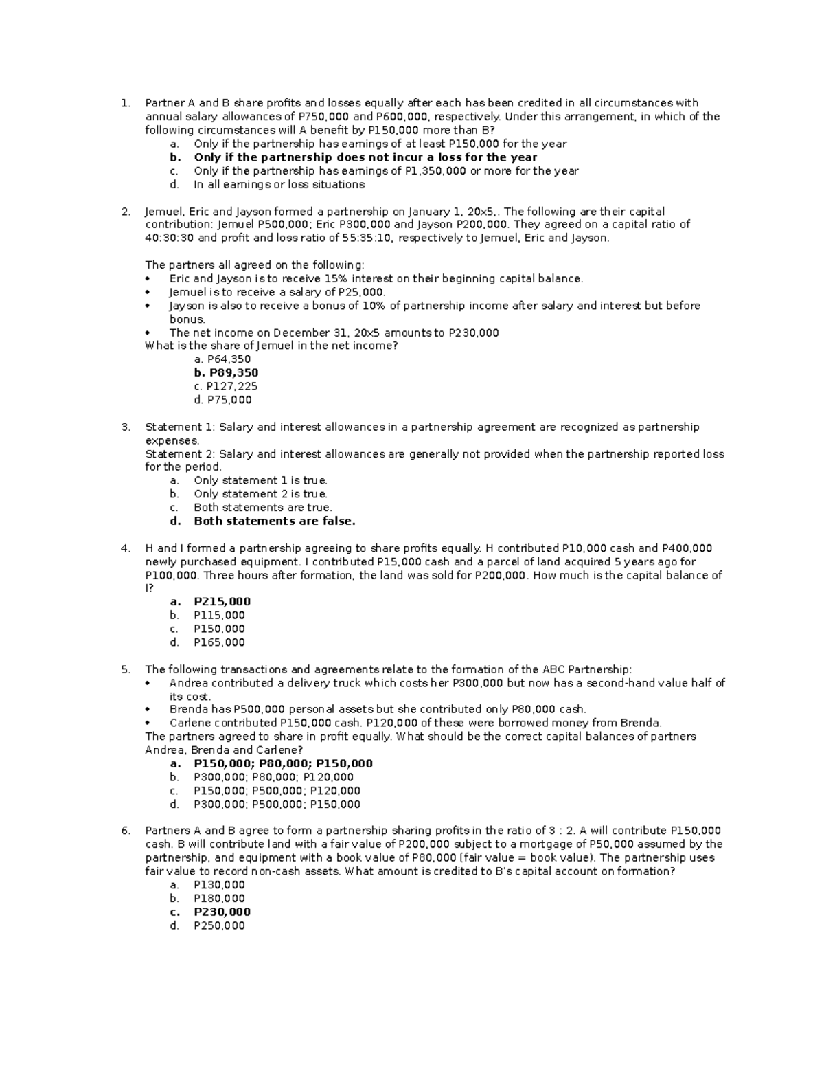 Partnership Operations and Formation - Partner A and B share profits ...