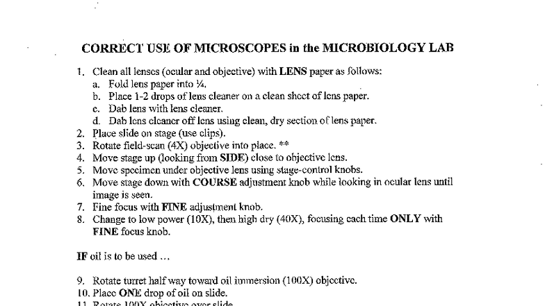 Microscope Operation Guidelines for MICROBIOLOGY LAB 1 - Studocu