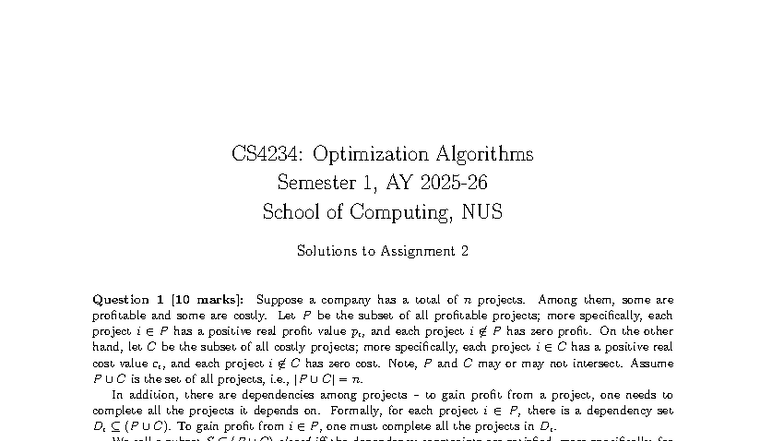 CS4234: Optimization Algorithms Assignment 2 Solutions - Studocu