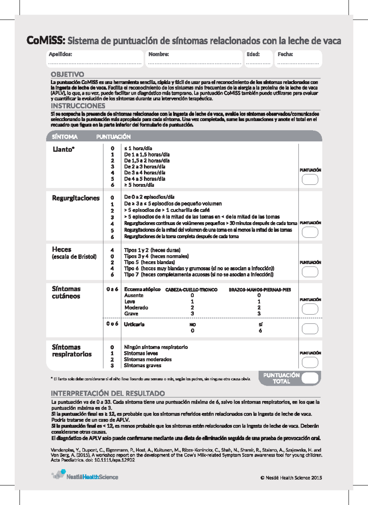 Cuestionario CoMiSS: Evaluación de Síntomas APLV - Studocu