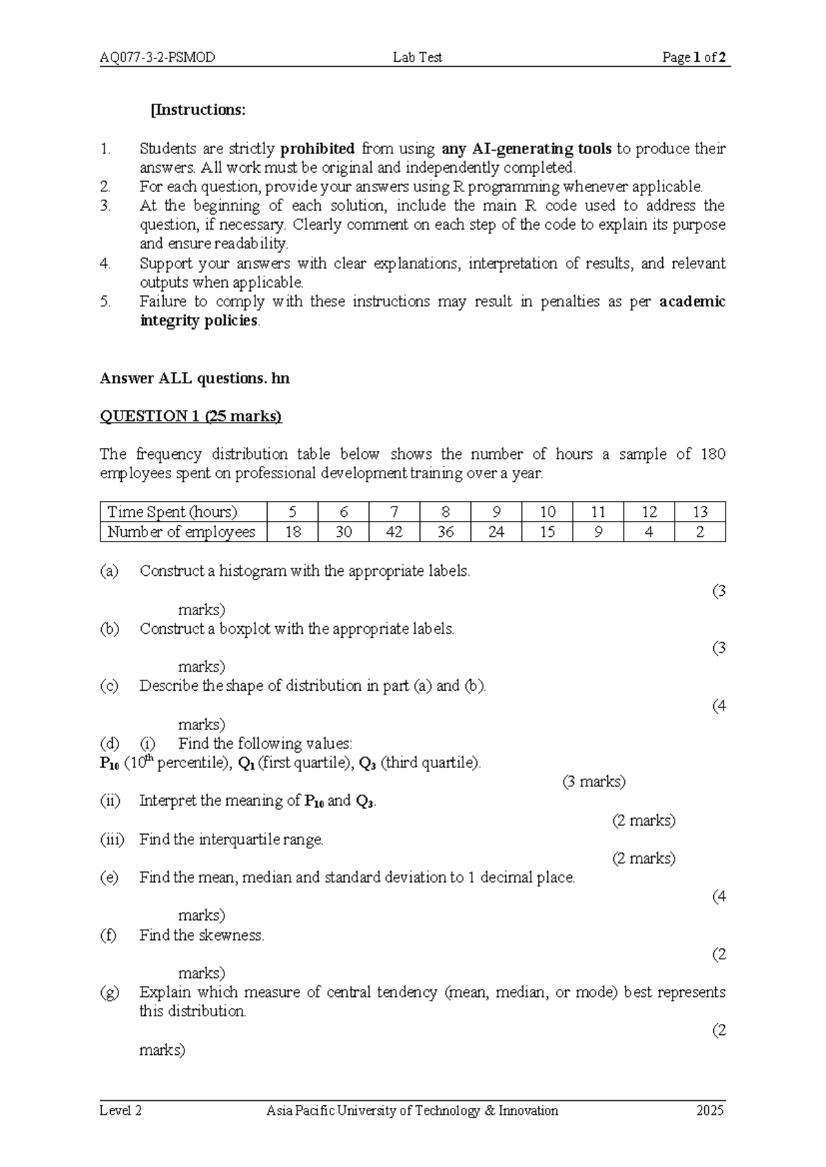 Lab Test (Q) 112024 - R Programming Analysis and Interpretation - Studocu