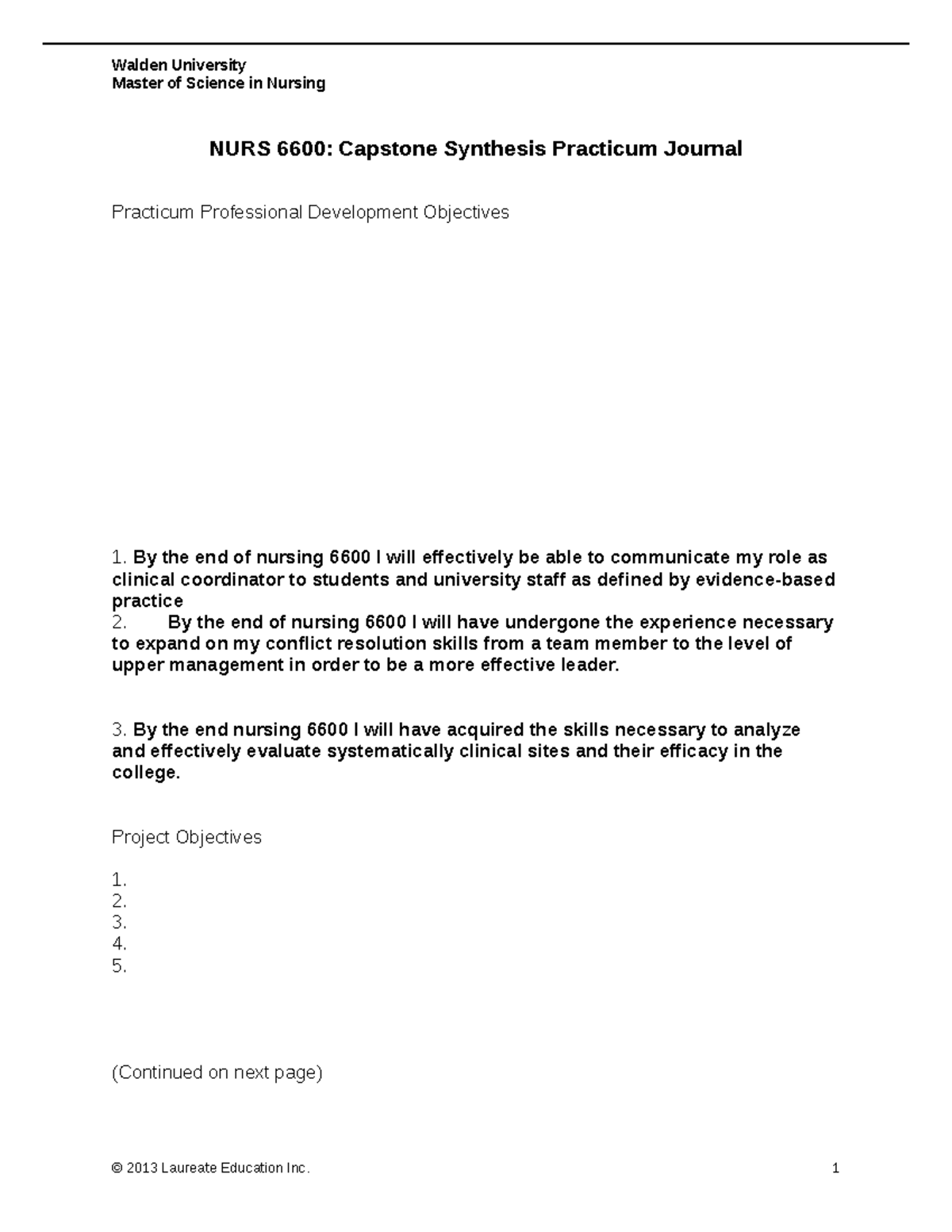 NURS 6600: Capstone Synthesis Practicum Journal Entries Guide - Studocu