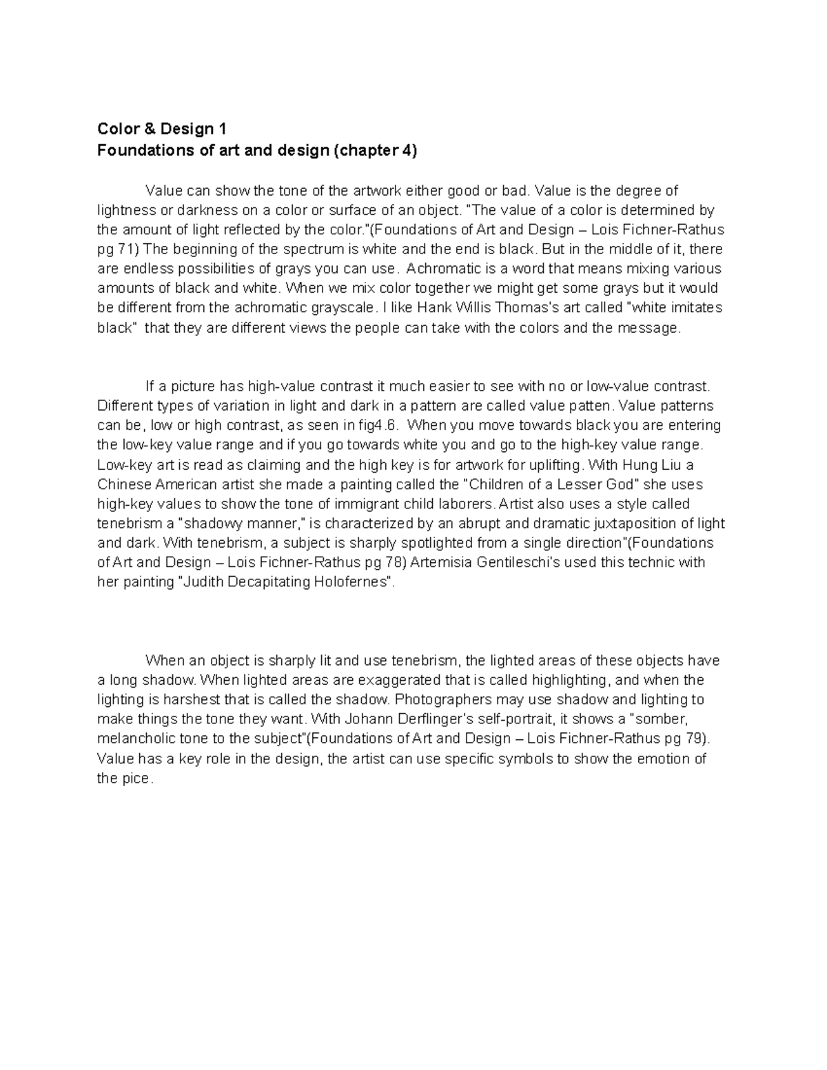 Foundations of Art and Design: Understanding Value in Chapter 4 - Studocu