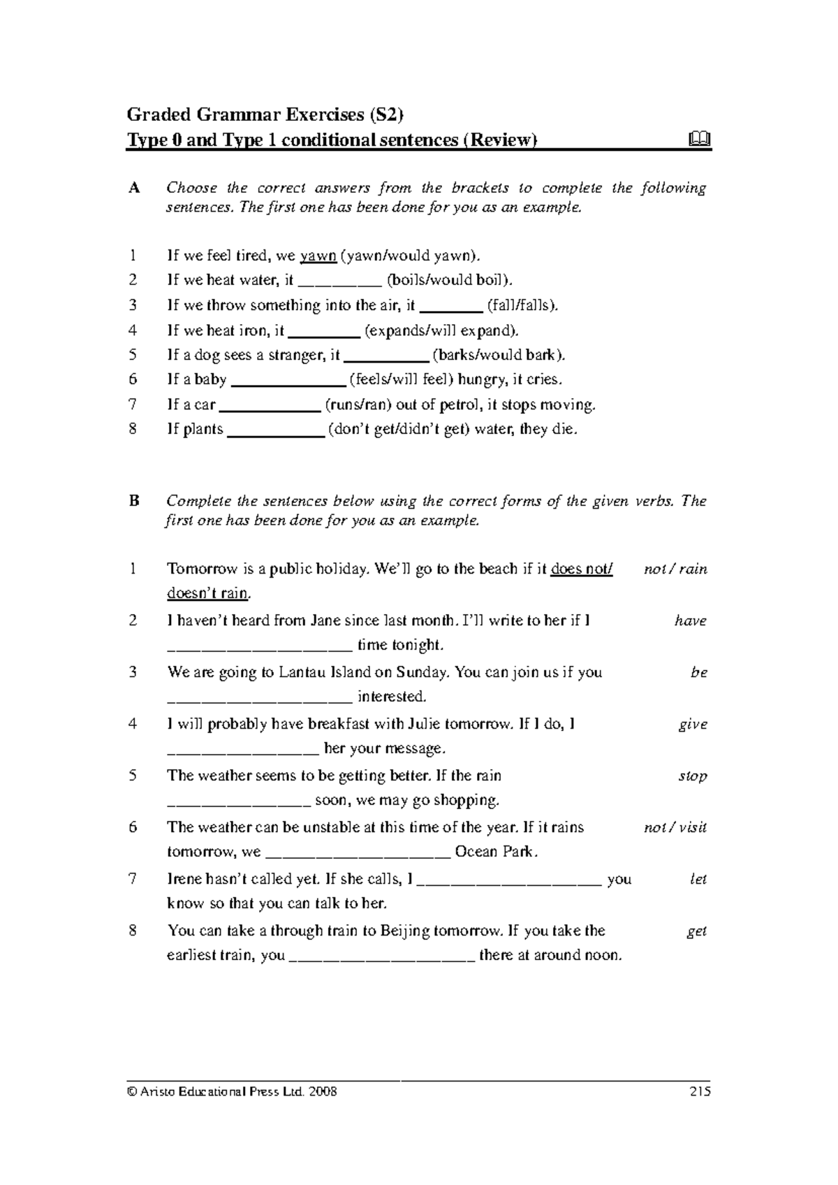Inbound 3328164052755618126: Type 0 & 1 Conditional Sentences Exercises ...