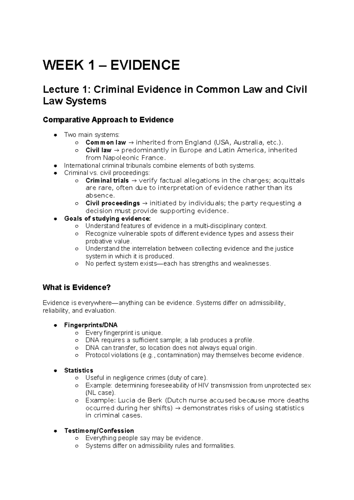 WEEK 1 - Evidence Lecture: Comparative Criminal Evidence Systems ...