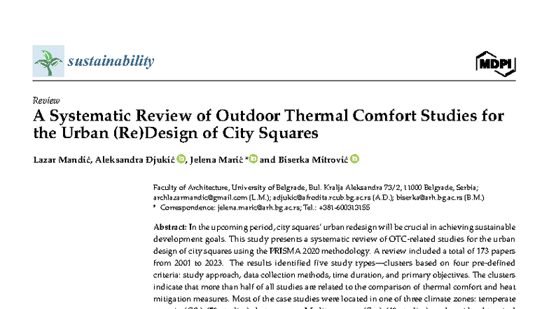SUST 2024: Systematic Review of Outdoor Thermal Comfort in Urban Square ...