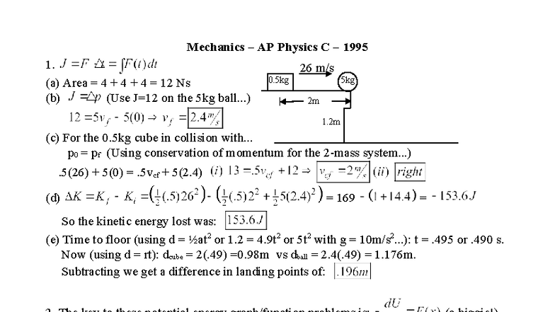 1995 AP Physics C Mechanics - Mechanics – AP Physics C – 1995 1. (a ...