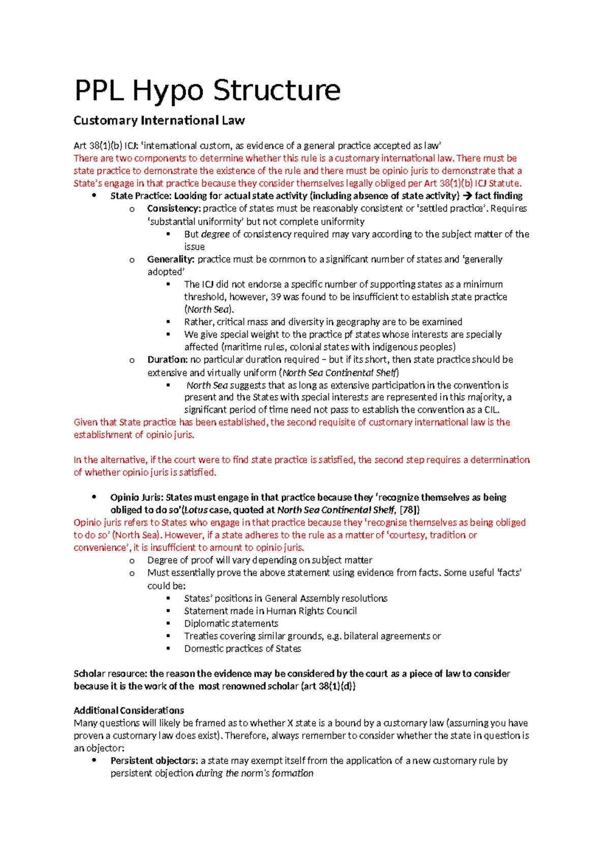 PPL Hypo Structure: Customary International Law & ICJ Principles Exam ...