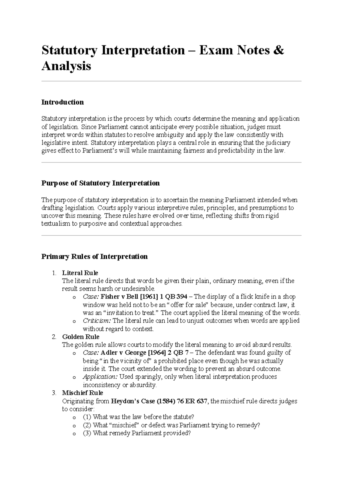 Statutory Interpretation Exam Notes (LAW 101) - Studocu