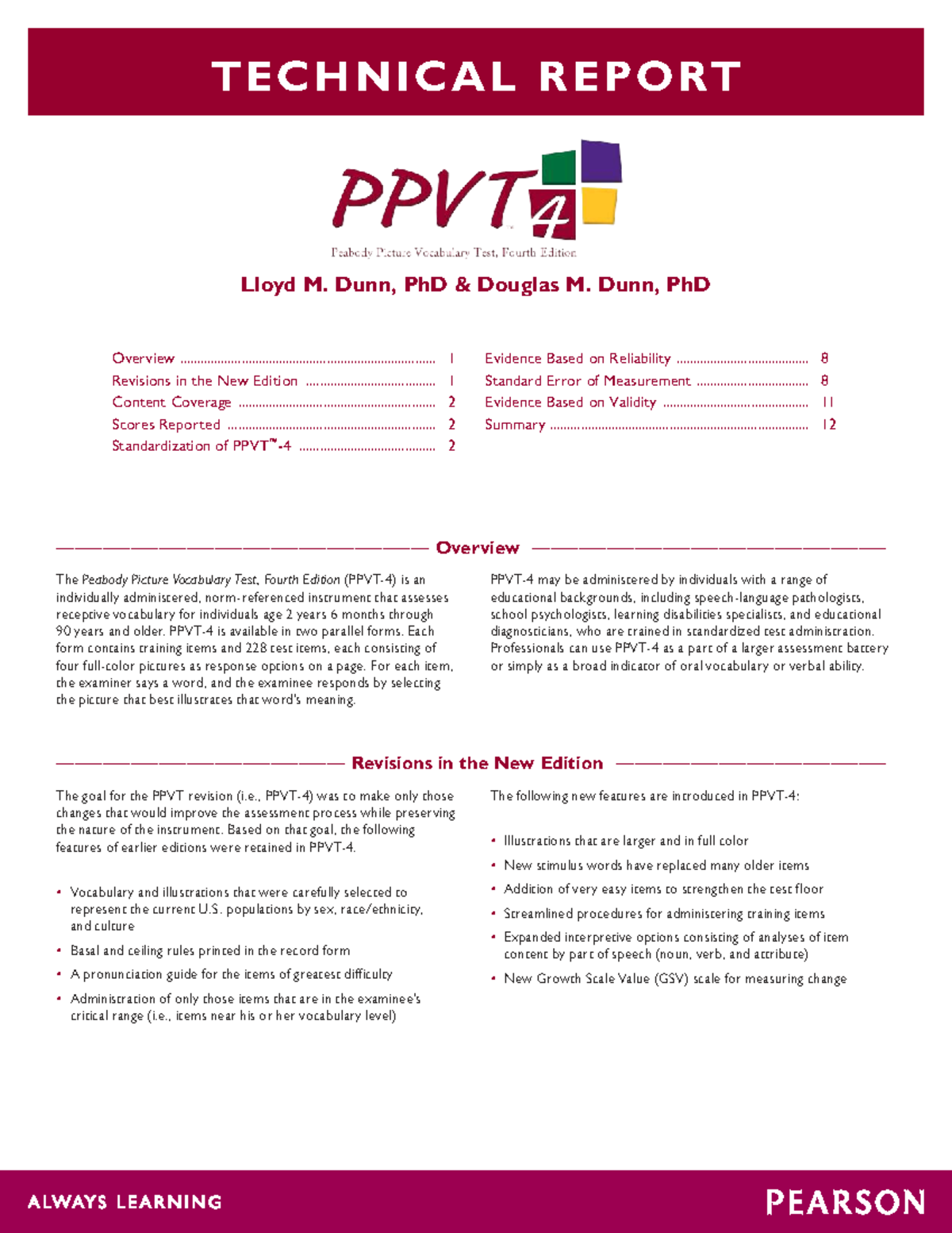 Peabody Picture Vocabulary Test (PPVT) - Technical Report - Studocu