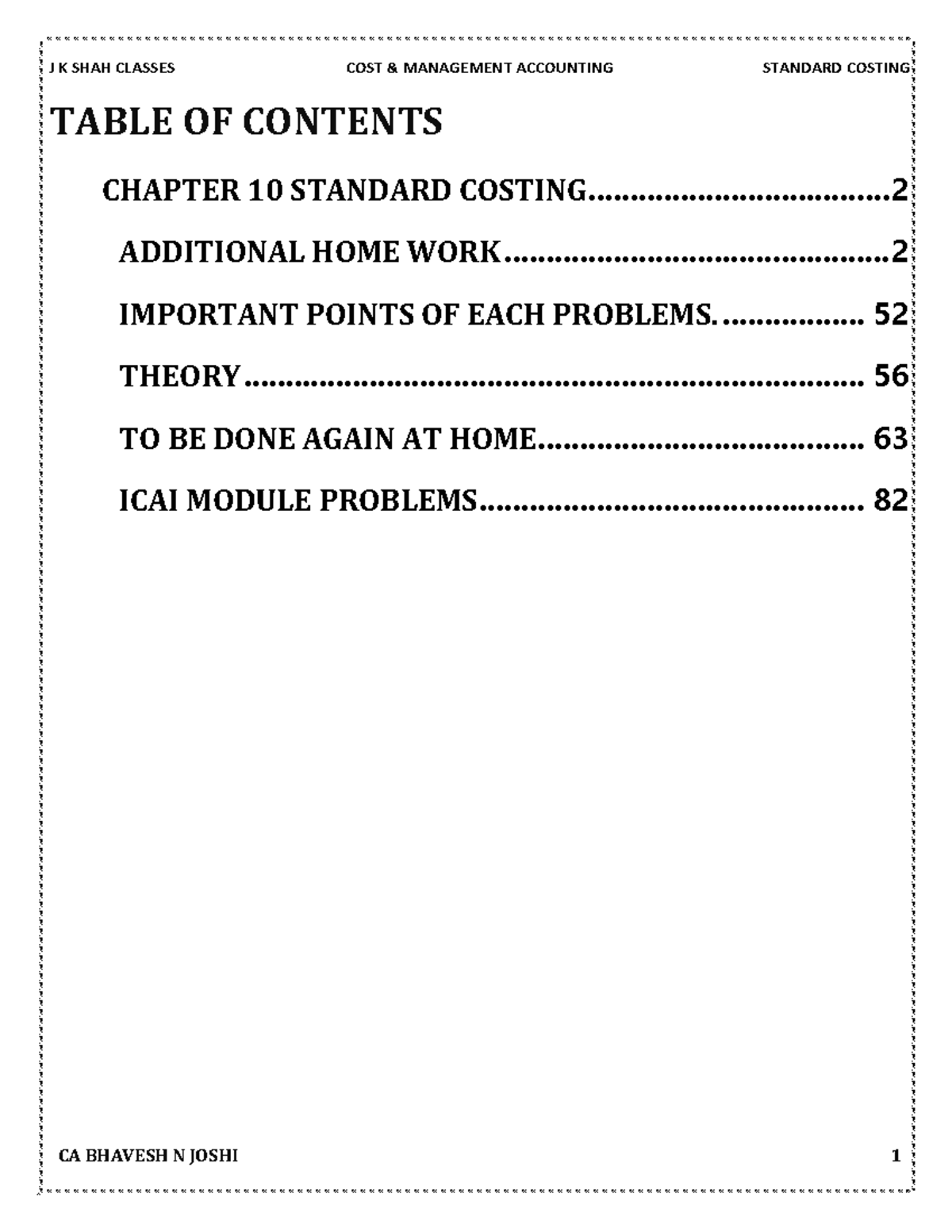 J K SHAH CLASSES COST MANAGEMENT ACCOUNTING STANDARD COSTING CHAPTER 10 ...