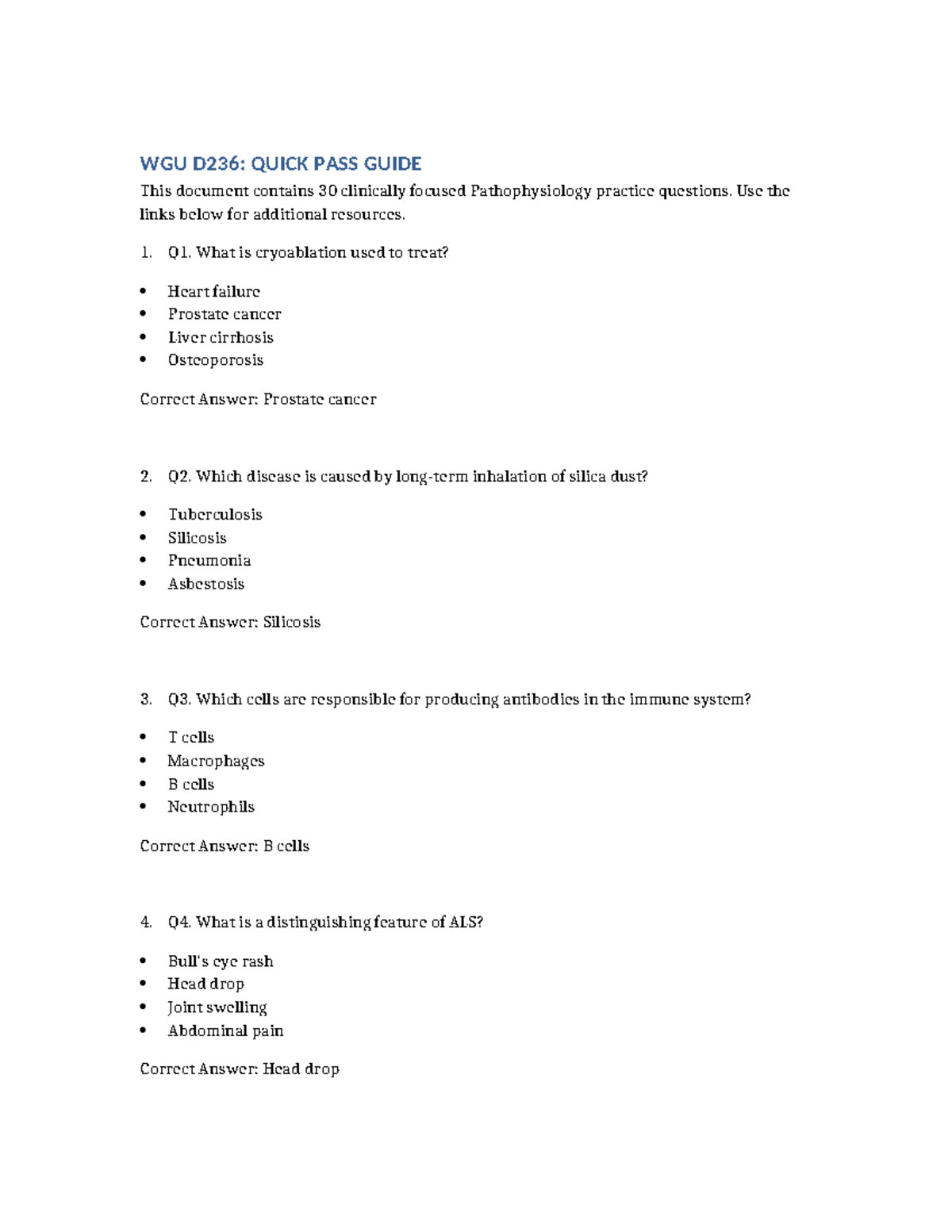 WGU D236: Pathophysiology Practice Questions Quick Pass Guide - Studocu