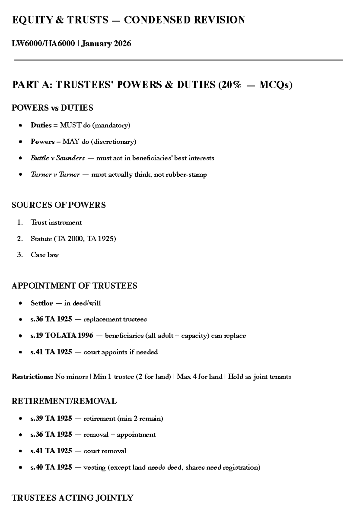 EQUITY TRUSTS (LAW 101) FINAL EXAM CONDENSED REVISION NOTES - Studocu
