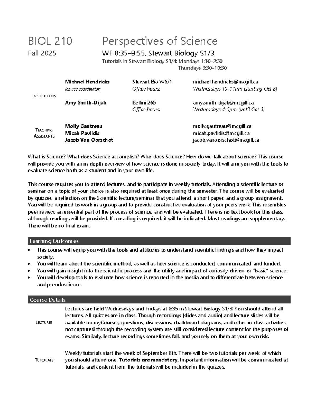 BIOL 210 Perspectives of Science Syllabus Fall 2025 - Studocu